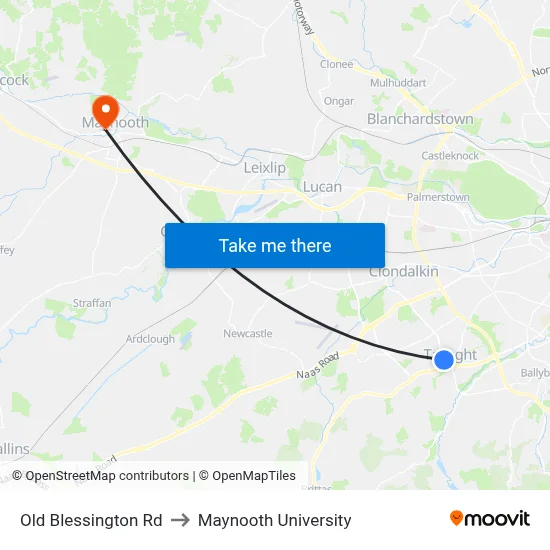 Old Blessington Rd to Maynooth University map