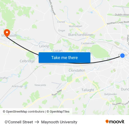 O'Connell Street to Maynooth University map