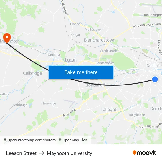 Leeson Street to Maynooth University map