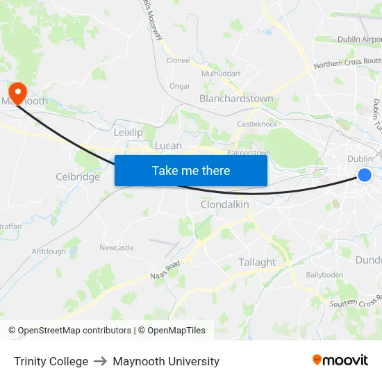 Trinity College to Maynooth University map