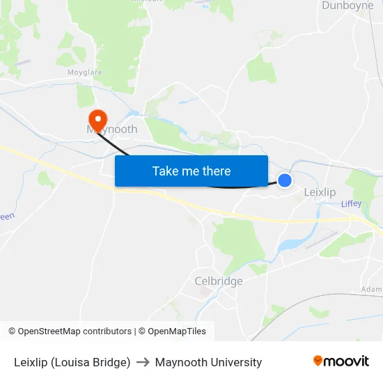 Leixlip (Louisa Bridge) to Maynooth University map