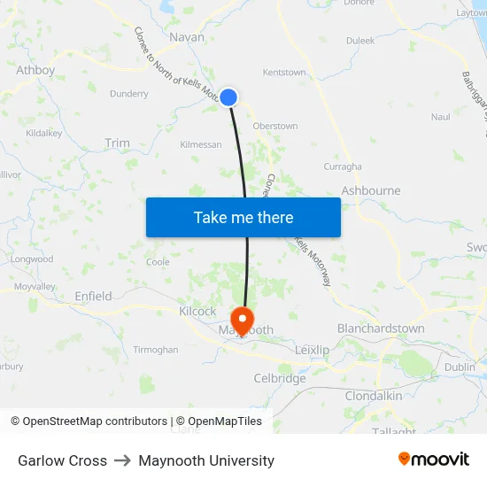 Garlow Cross to Maynooth University map