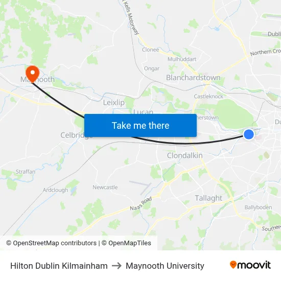 Hilton Dublin Kilmainham to Maynooth University map