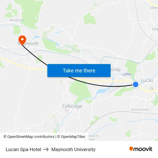 Lucan Spa Hotel to Maynooth University map