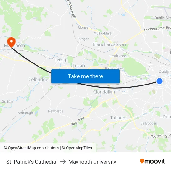 St. Patrick's Cathedral to Maynooth University map