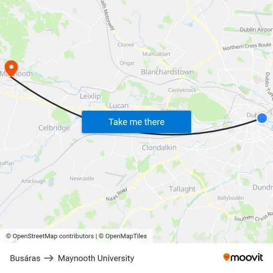 Busáras to Maynooth University map