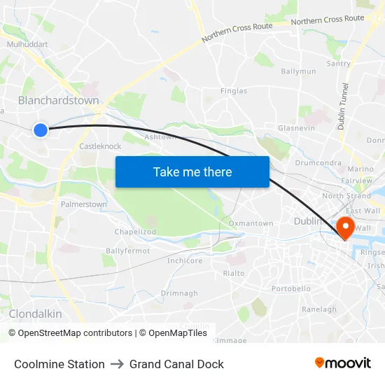 Coolmine Station to Grand Canal Dock map