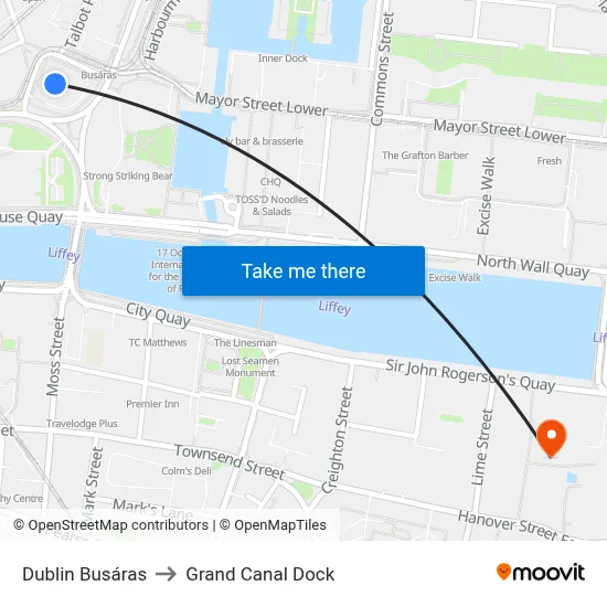 Dublin Busáras to Grand Canal Dock map