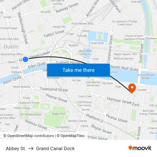 Abbey St. to Grand Canal Dock map