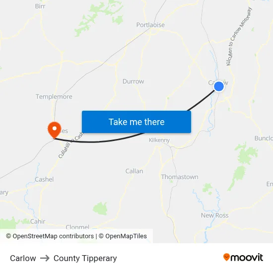 Carlow to County Tipperary map