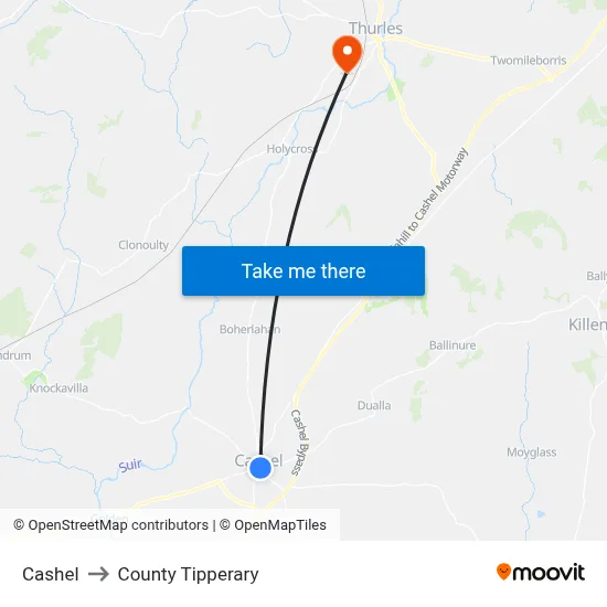 Cashel to County Tipperary map