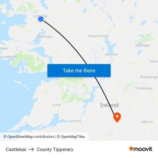 Castlebar to County Tipperary map