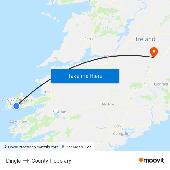 Dingle to County Tipperary map