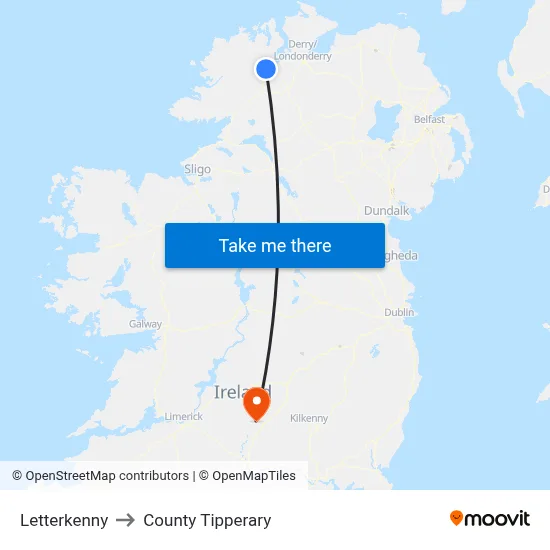 Letterkenny to County Tipperary map