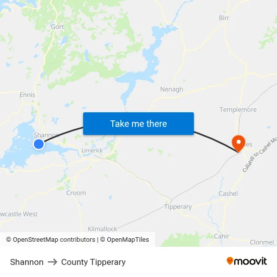 Shannon to County Tipperary map