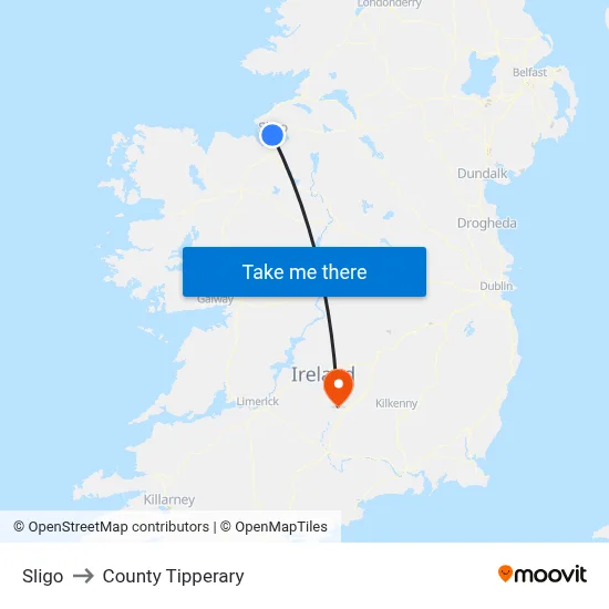 Sligo to County Tipperary map