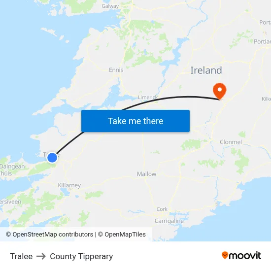 Tralee to County Tipperary map