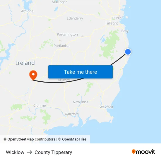 Wicklow to County Tipperary map