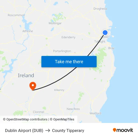 Dublin Airport (DUB) to County Tipperary map