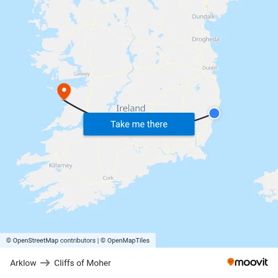 Arklow to Cliffs of Moher map
