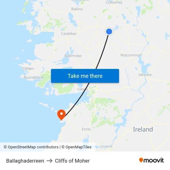 Ballaghaderreen to Cliffs of Moher map