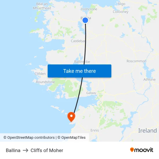 Ballina to Cliffs of Moher map