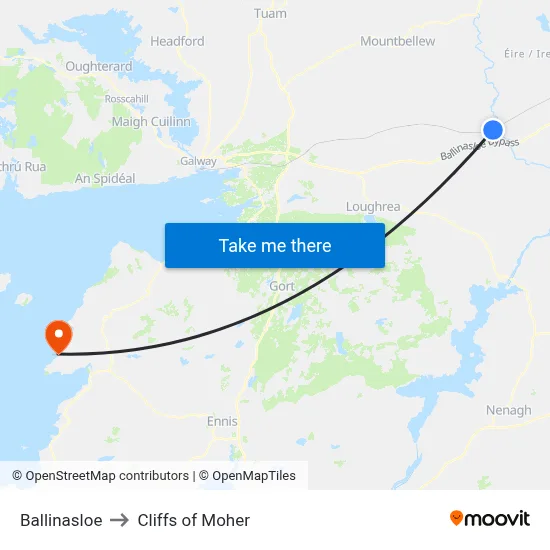 Ballinasloe to Cliffs of Moher map