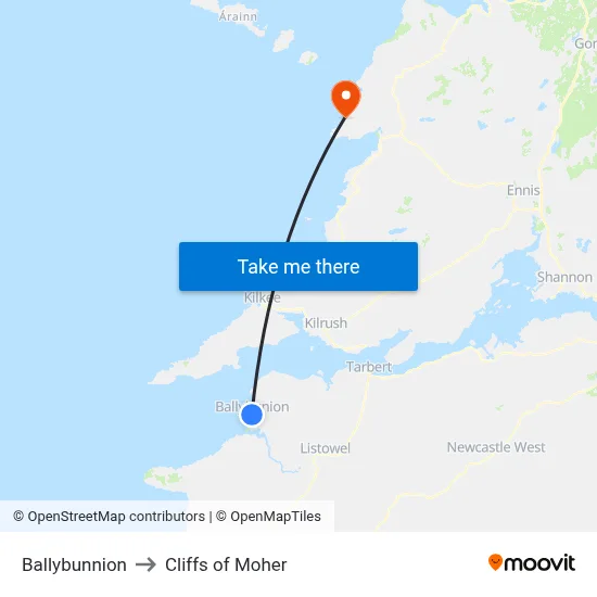 Ballybunnion to Cliffs of Moher map