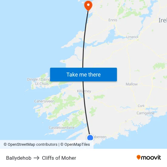 Ballydehob to Cliffs of Moher map