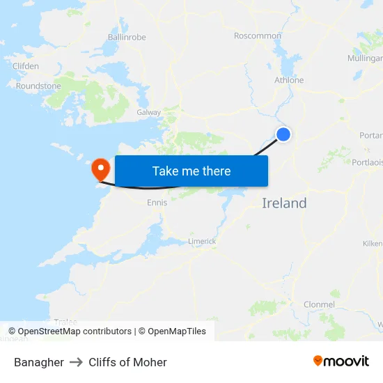 Banagher to Cliffs of Moher map