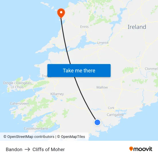 Bandon to Cliffs of Moher map