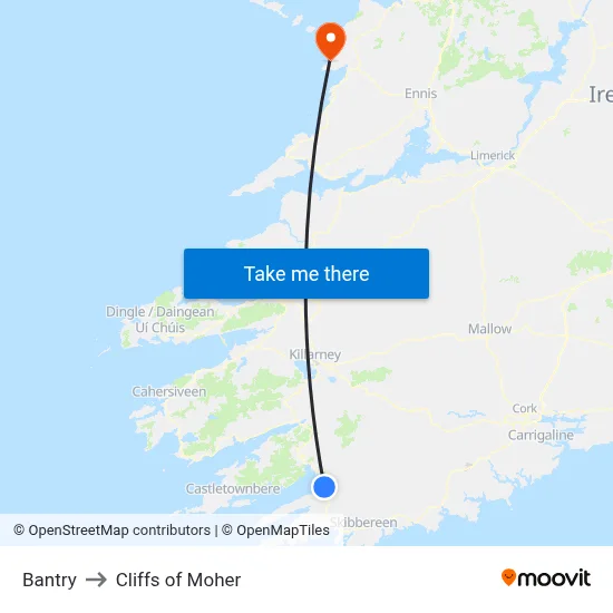 Bantry to Cliffs of Moher map