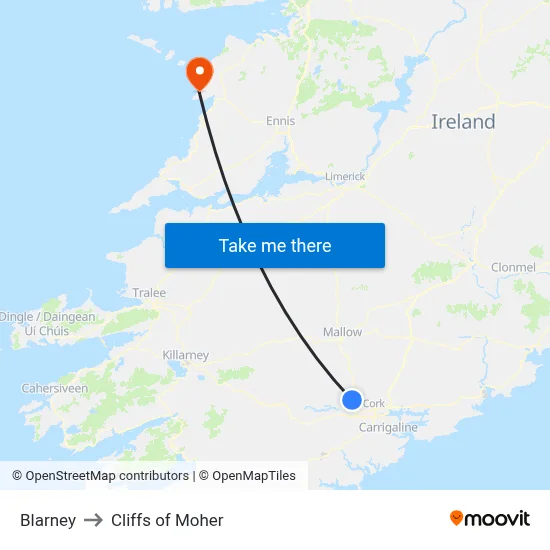 Blarney to Cliffs of Moher map