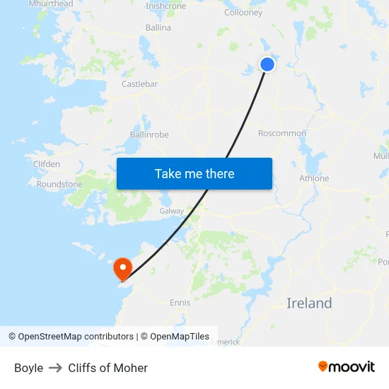 Boyle to Cliffs of Moher map