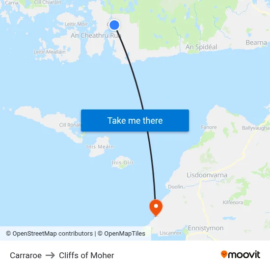 Carraroe to Cliffs of Moher map
