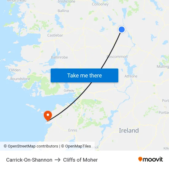Carrick-On-Shannon to Cliffs of Moher map