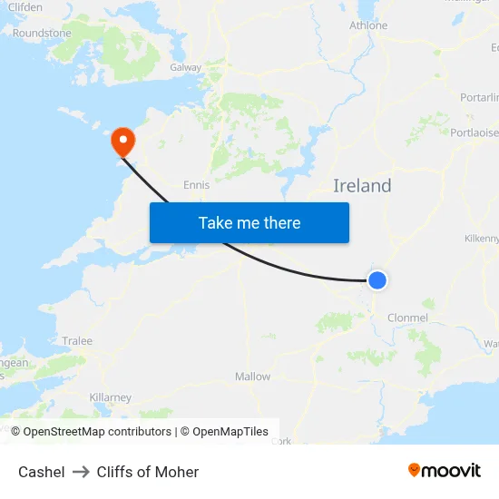 Cashel to Cliffs of Moher map