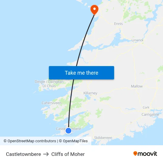 Castletownbere to Cliffs of Moher map