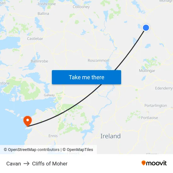 Cavan to Cliffs of Moher map