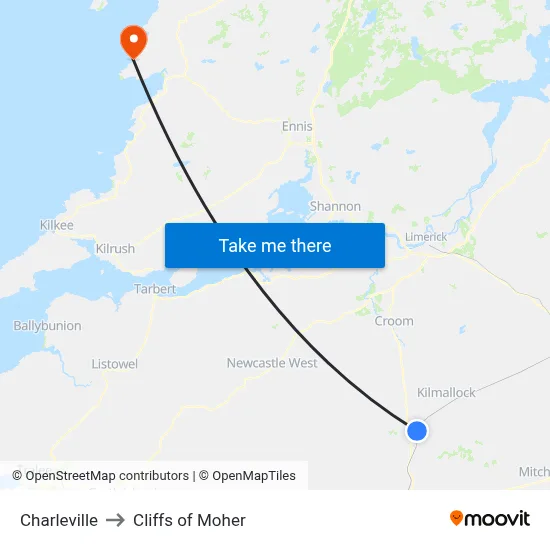 Charleville to Cliffs of Moher map