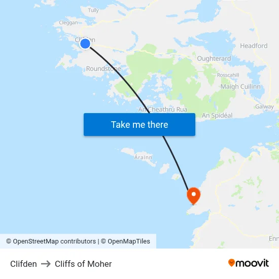 Clifden to Cliffs of Moher map
