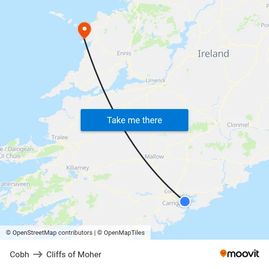 Cobh to Cliffs of Moher map