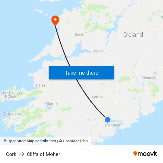 Cork to Cliffs of Moher map