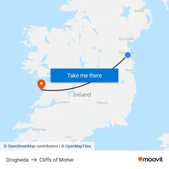 Drogheda to Cliffs of Moher map