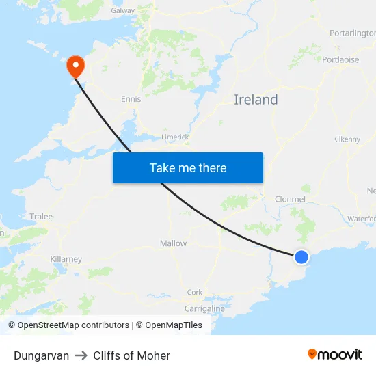 Dungarvan to Cliffs of Moher map