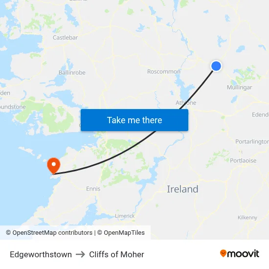Edgeworthstown to Cliffs of Moher map