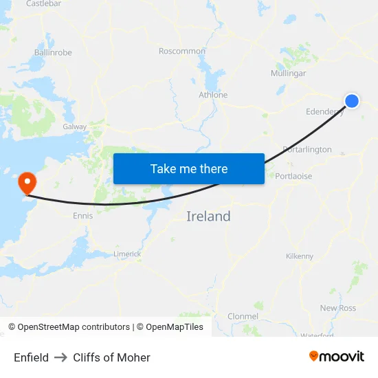 Enfield to Cliffs of Moher map