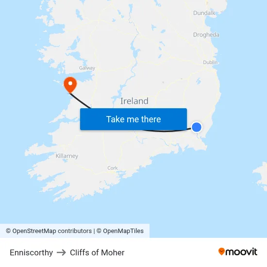 Enniscorthy to Cliffs of Moher map