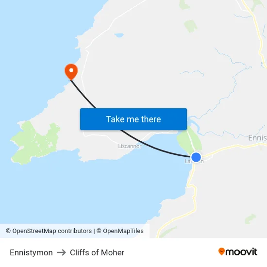 Ennistymon to Cliffs of Moher map