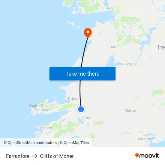 Farranfore to Cliffs of Moher map